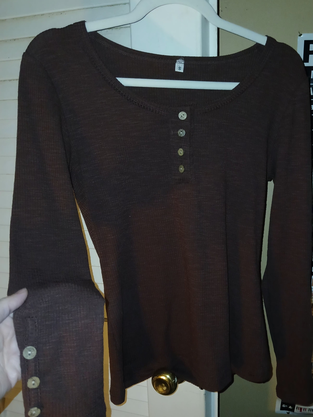TWO FOR THE PRICE OF ONE!! Amazon Women’s Brown Henley & Blue Long-Sleeve Shirts